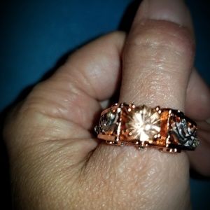 18K Rose Gold Morganite & White Rhinestone Ring